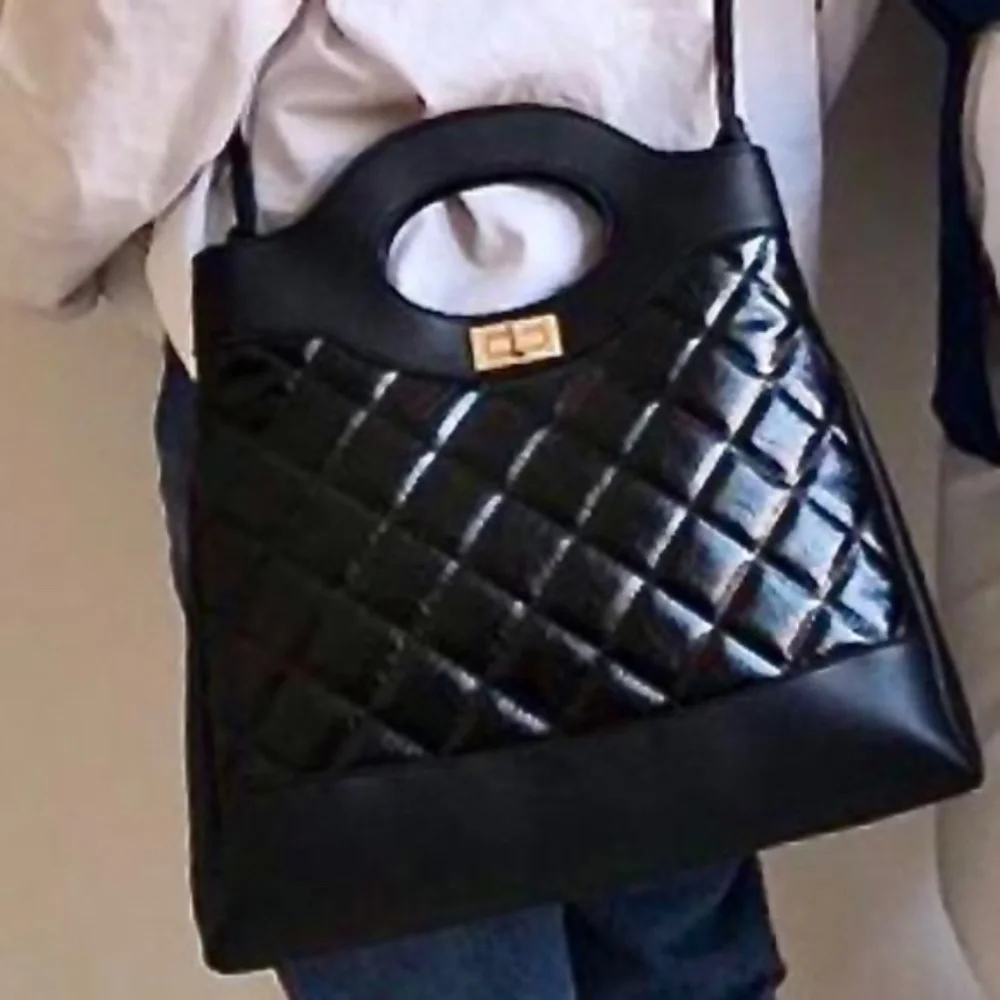 Womens Large Clutch Black Handbag with Long Strap‎